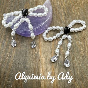 Rhinestones Bow pearl big Lolita studs/stud earrings/prom/cocktail/lux/